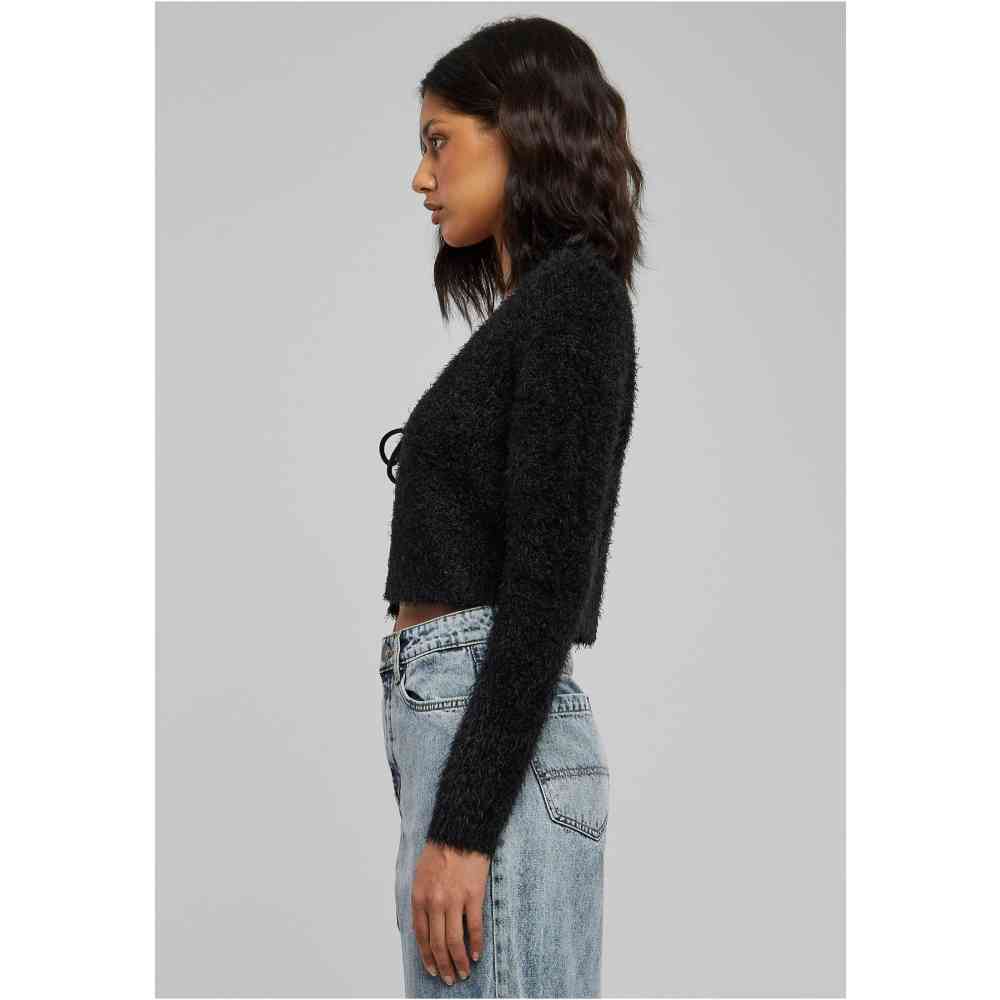 Urban Classics - Tied Cropped Feather Cardigan - Zwart